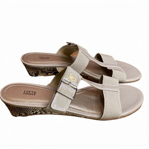 Neutral Elastic Strap Comfort Slip On Sandal with Snake Skin Wedge Heel Size 8